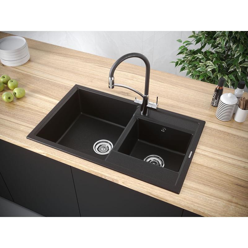 Мойка кухонная Paulmark Tandem 80/1.5 PM238250-BLM из искусственного камня, черный металлик