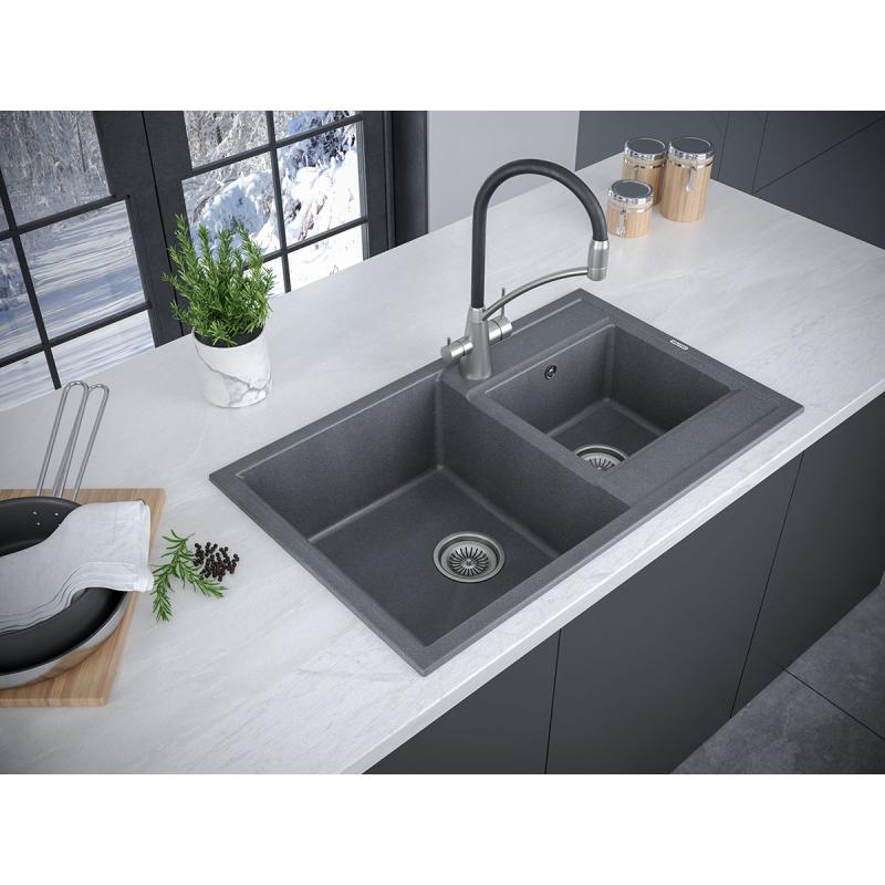Мойка кухонная Paulmark Tandem 80/1.5 PM238250-DG из искусственного камня, графит