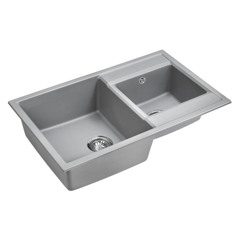 Мойка кухонная Paulmark Tandem 80/1.5 PM238250-GRM из искусственного камня, серый металлик