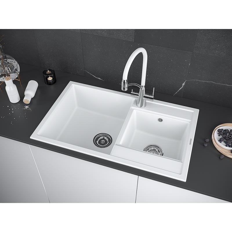 Мойка кухонная Paulmark Tandem 80/1.5 PM238250-WH из искусственного камня, белый