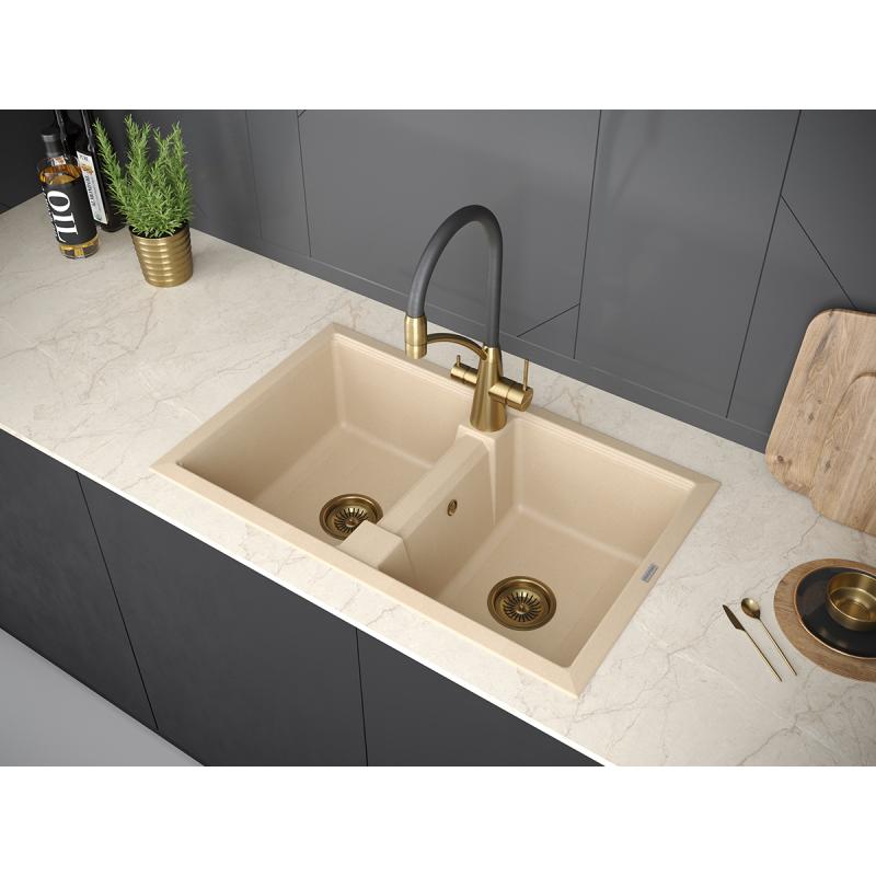 Мойка кухонная Paulmark Tandem 80/2 PM238150-QU из искусственного камня, кварц