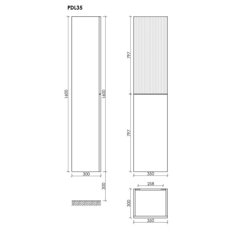 Пенал Sancos Delta 35 см, подвесной, цвет дуб красный/графит, PDL35GR