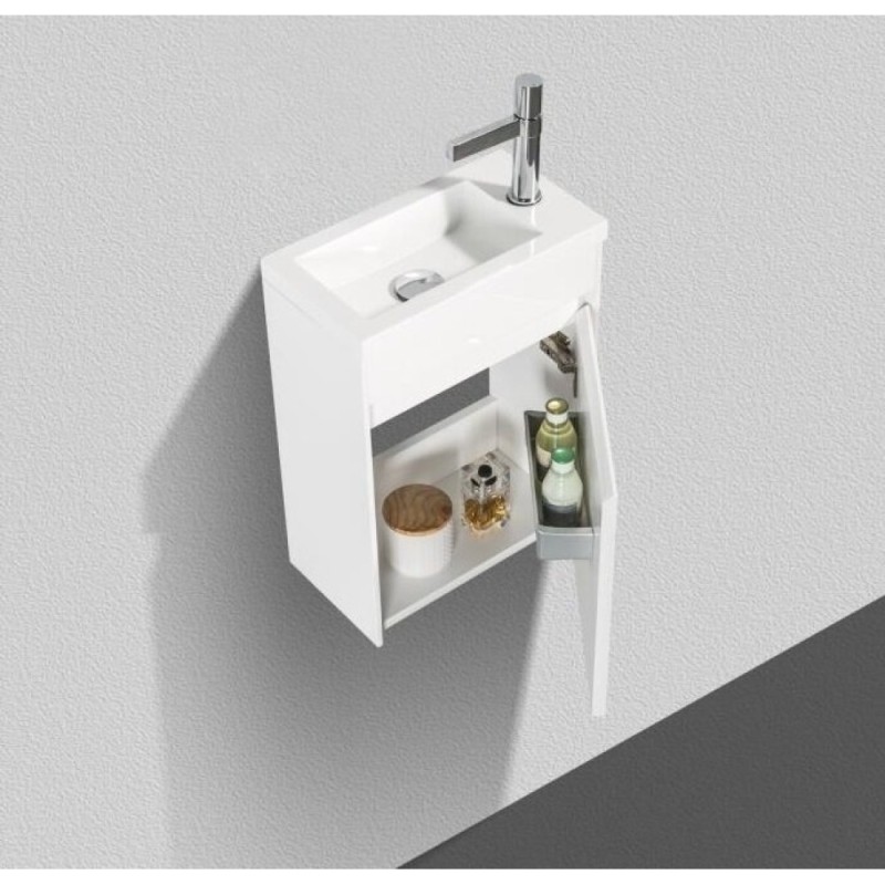 Тумба под раковину BelBagno Pietra Mini, 40 см, белый глянцевый, Bianco Lucido, левая/правая, PIETRA MINI-400-1A-SO-BL-L/R