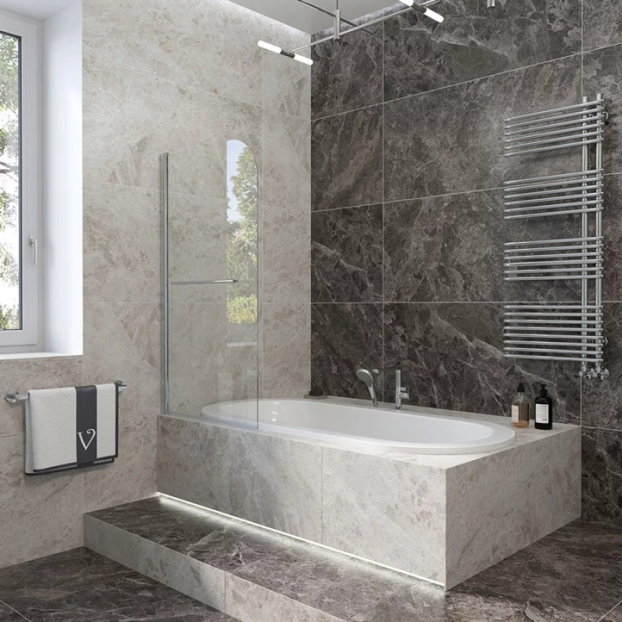 Шторка на ванну Veconi Palau P79, 80 x 150 см, профиль хром стекло прозрачное