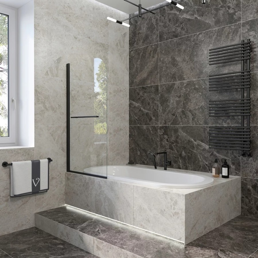 Шторка на ванну Veconi Palau P79B, 90 x 150 см, профиль черный стекло прозрачное