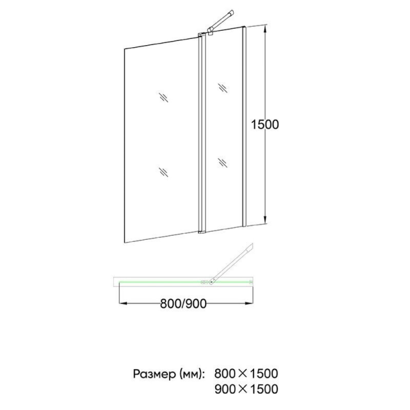 Шторка на ванну Veconi Palau PL-81, 90 x 150 см, профиль хром, стекло прозрачное
