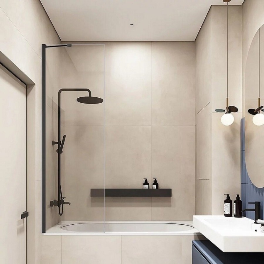 Стеклянная шторка на ванну Veconi Palau PL84B-50-01-C8, 50 см, стекло прозрачное, профиль черный