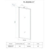 Шторка на ванну Veconi Palau 60 x 150 см неподвижная, стекло прозрачное, профиль черный матовый, PL85B-60-01-C7