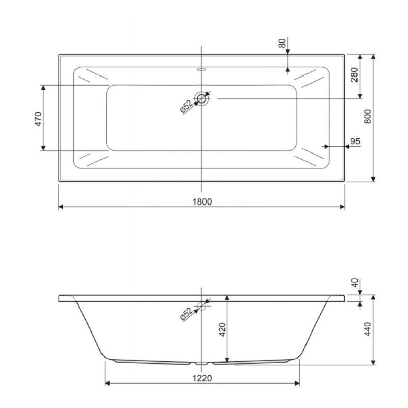 Ванна акриловая Cezares PLANE MINI-180-80-42-W37 180 х 80 см