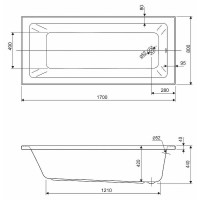 Ванна акриловая Cezares Plane Solo Mini, 170 x 80 см, цвет белый, PLANE SOLO MINI-170-80-42-W37