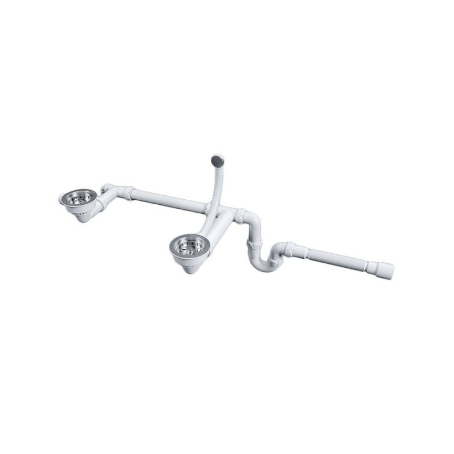 Сифон телескопический двойной Paulmark Trust PM1023-CR, с круглым переливом, цвет хром