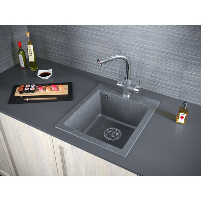 Мойка кухонная Paulmark Kante PM104249-DG, 41.5 см, кварцевая, графит