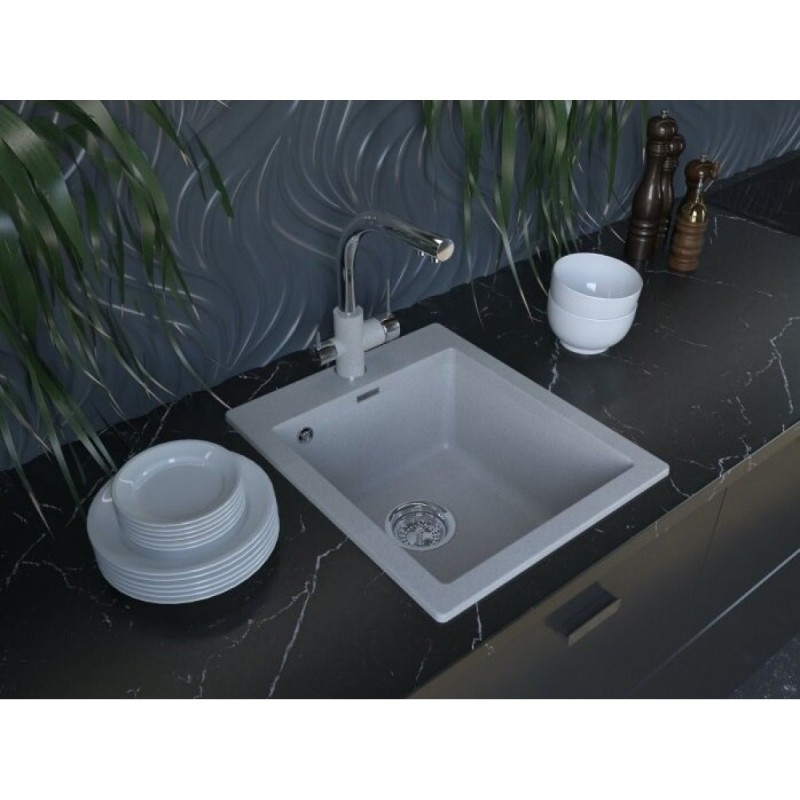 Мойка кухонная Paulmark Kante PM104249-WH, 41.5 см, кварцевая, белый