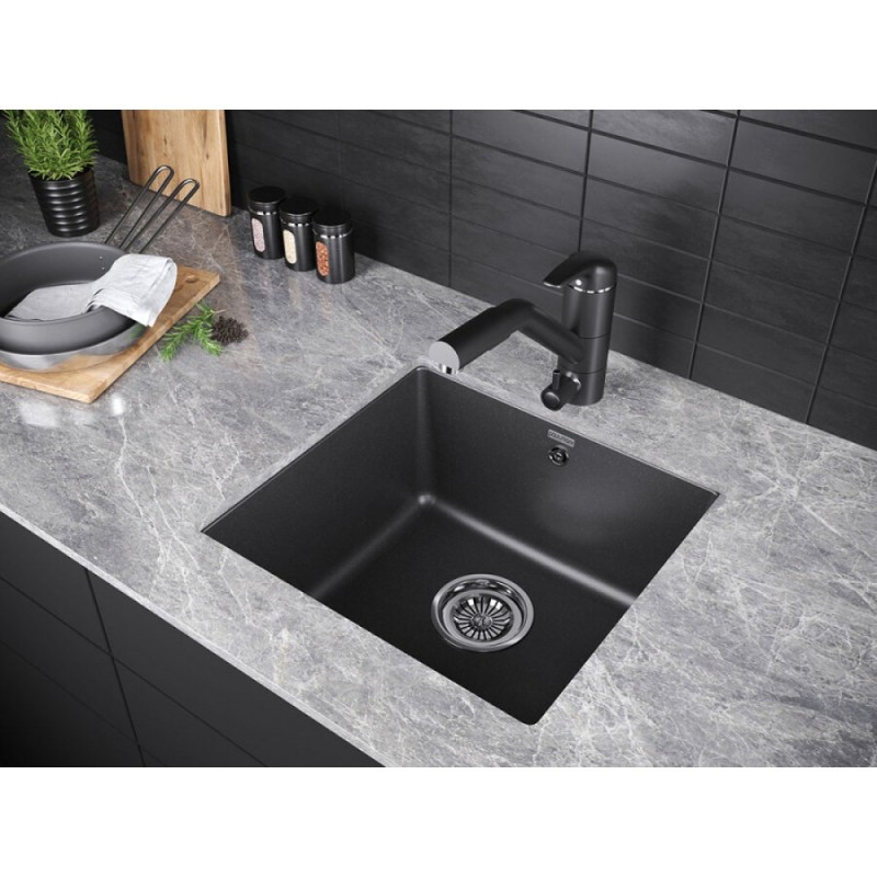 Мойка кухонная Paulmark Gera PM104546-BL, 45 см, кварцевая, черный