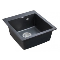 Мойка кухонная Paulmark Kante PM104651-BLM, 46.5 см, кварцевая, черный металлик