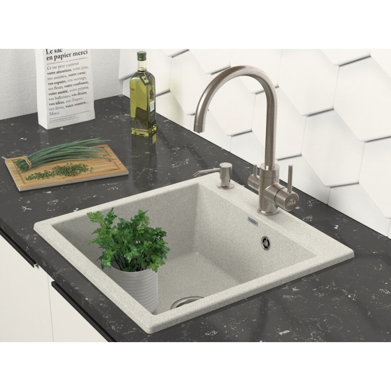 Мойка кухонная Paulmark Kante PM105152-GR, 51 см, кварцевая, серый