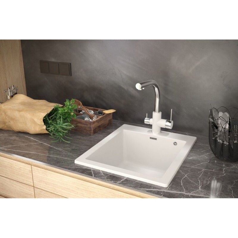 Мойка кухонная Paulmark Kante PM105152-WH, 51 см, кварцевая, белый