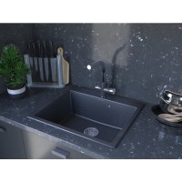 Мойка кухонная Paulmark Kante PM106052-BLM, 60 см, кварцевая, черный металлик