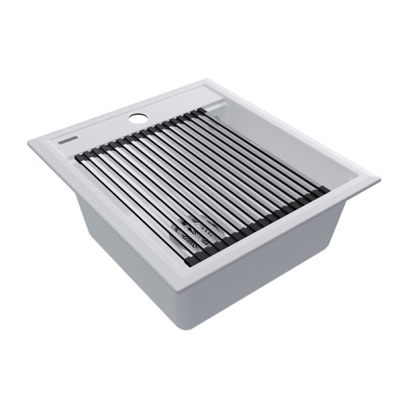 Мойка кухонная Paulmark Stepia 45 PM114651-WH+R375-BS, искусственный камень, с ролл-матом Step, белый