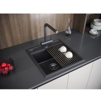 Мойка кухонная Paulmark Stepia 50 PM115051-AN+R375-BS, искусственный камень, с ролл-матом Step, антрацит