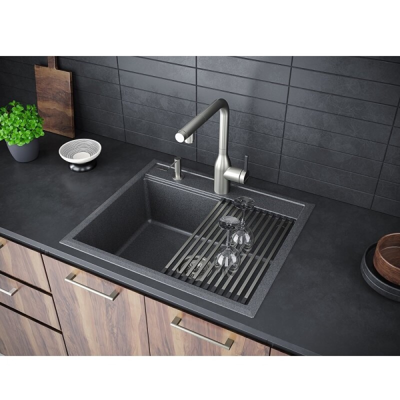 Мойка кухонная Paulmark Stepia 60 PM115951-DG+R375-BS, искусственный камень, с ролл-матом Step, графит