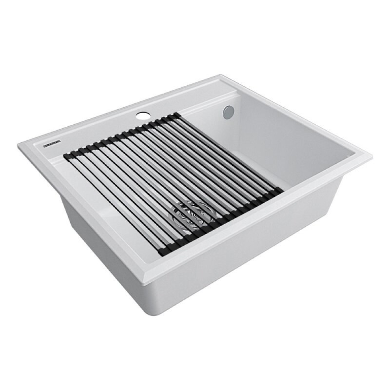 Мойка кухонная Paulmark Stepia 60 PM115951-WH+R375-BS, искусственный камень, с ролл-матом Step, белый