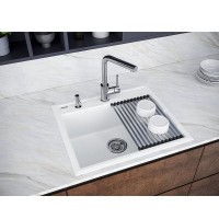 Мойка кухонная Paulmark Stepia 60 PM115951-WH+R375-BS, искусственный камень, с ролл-матом Step, белый