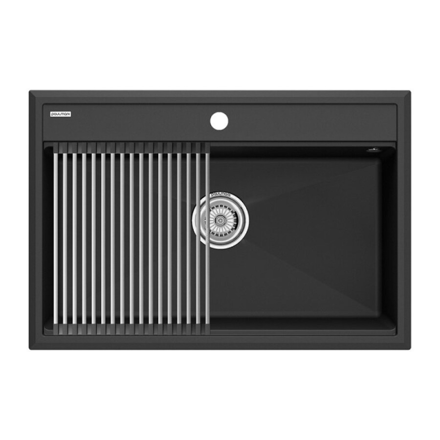 Мойка кухонная Paulmark Stepia 80 PM117551-AN+R375-BS, искусственный камень, с ролл-матом Step, антрацит