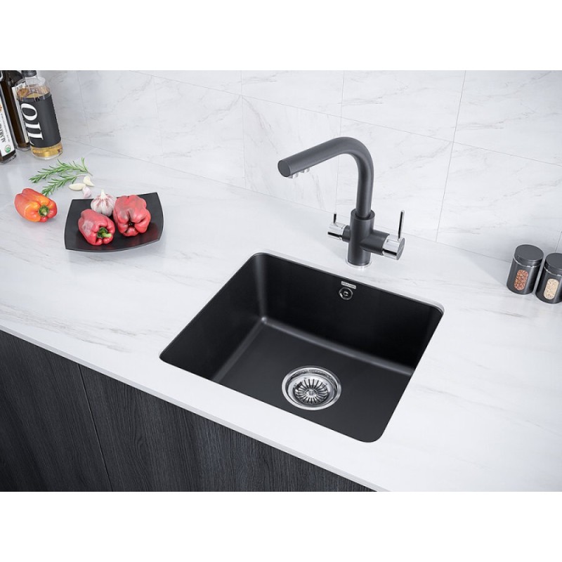 Мойка кухонная Paulmark Unter PM204543-BL, 45.5 см, кварцевая, черный