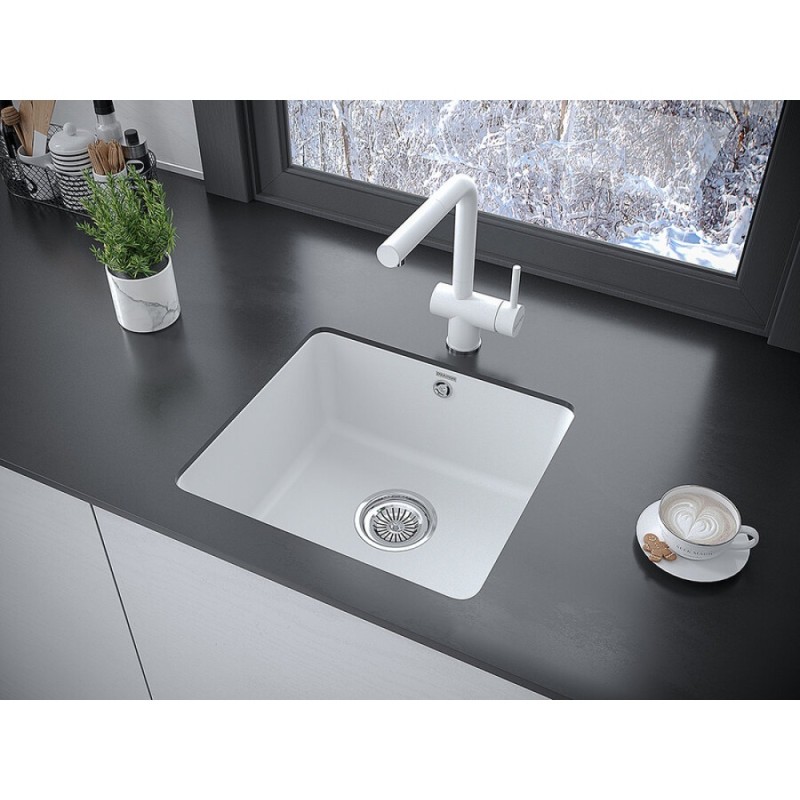 Мойка кухонная Paulmark Unter 50, PM204543-WH, кварцевая, белый