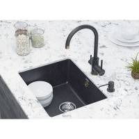 Мойка кухонная Paulmark Gera PM205546-BLM, 55 см, кварцевая, черный металлик