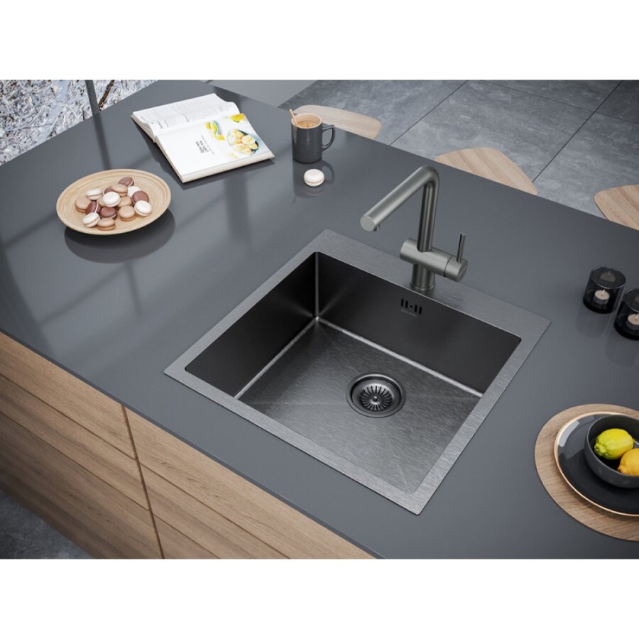 Мойка кухонная Paulmark Kroner PM215151-GM, 51 см, вороненая сталь