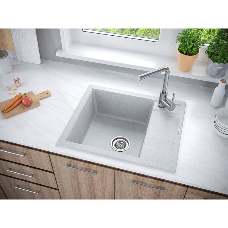 Мойка кухонная Paulmark Flugen PM216050-GR, 60 см, кварцевая, серый