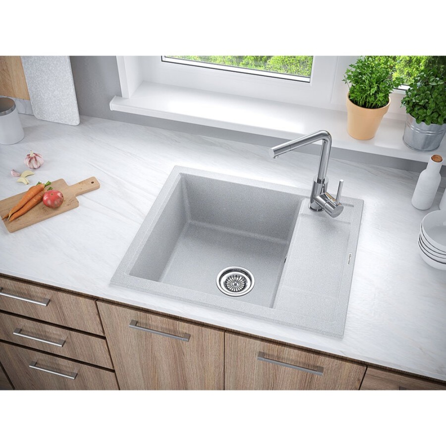Мойка кухонная Paulmark Flugen PM216050-GRM, 60 см, кварцевая, серый металлик