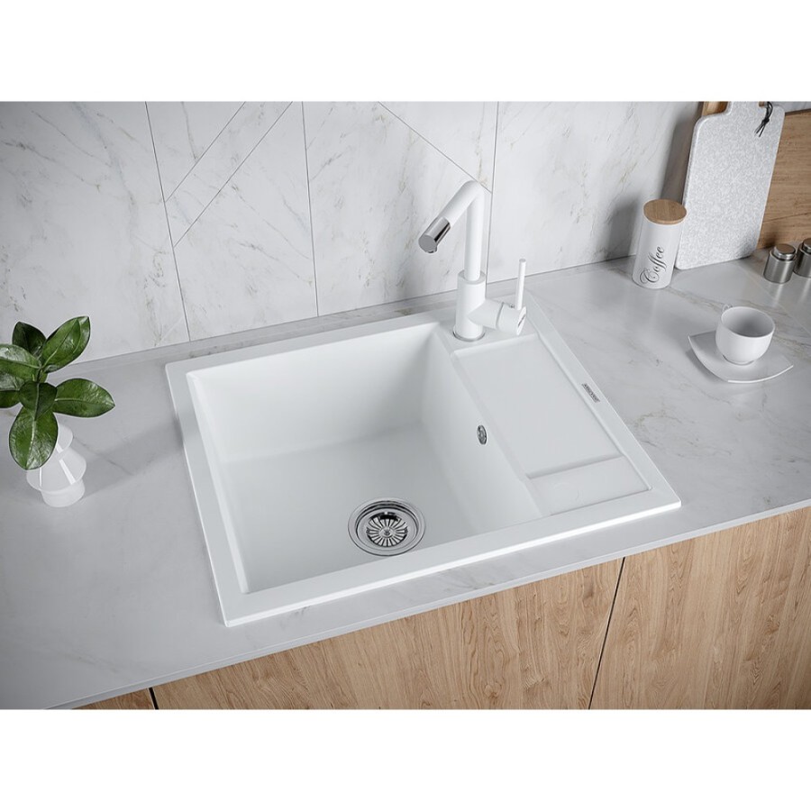 Мойка кухонная Paulmark Flugen PM216050-WH, 60 см, кварцевая, белый