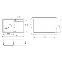 Мойка кухонная Paulmark Flugen PM217850-BL, 78 см, кварцевая, черный