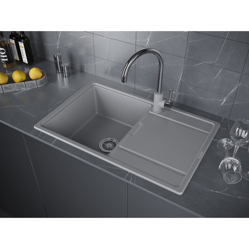 Мойка кухонная Paulmark Flugen PM217850-GRM, 78 см, кварцевая, серый металлик