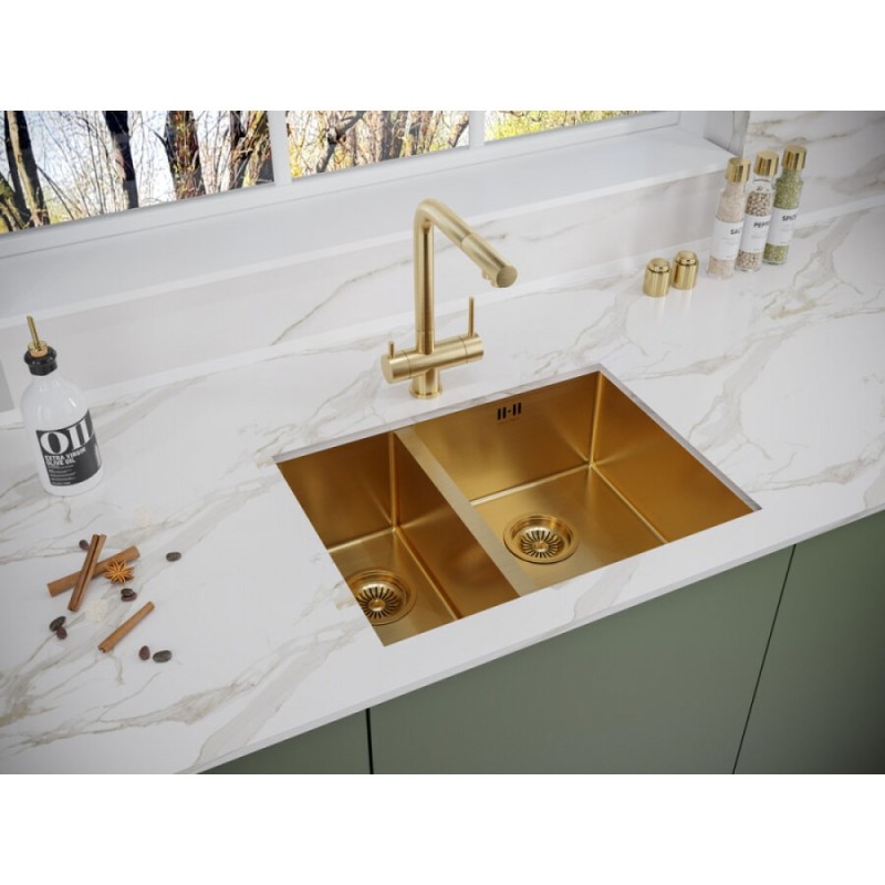 Мойка кухонная Paulmark Zusat PM225944-BGR, 59 см, брашированное золото, левая/правая