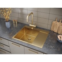 Мойка кухонная Paulmark Kroner PM225951-BGR, 59 см, брашированное золото, левая/правая