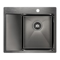 Мойка кухонная Paulmark Kroner PM225951-GML/R, 59 см, вороненая сталь, левая/правая