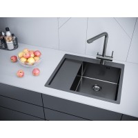 Мойка кухонная Paulmark Kroner PM225951-GML/R, 59 см, вороненая сталь, левая/правая