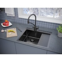 Мойка кухонная Paulmark Kroner PM225951-GMR, 59 см, вороненая сталь, левая/правая