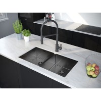Мойка кухонная Paulmark Gerberg PM237844-GM, 78 см, вороненая сталь