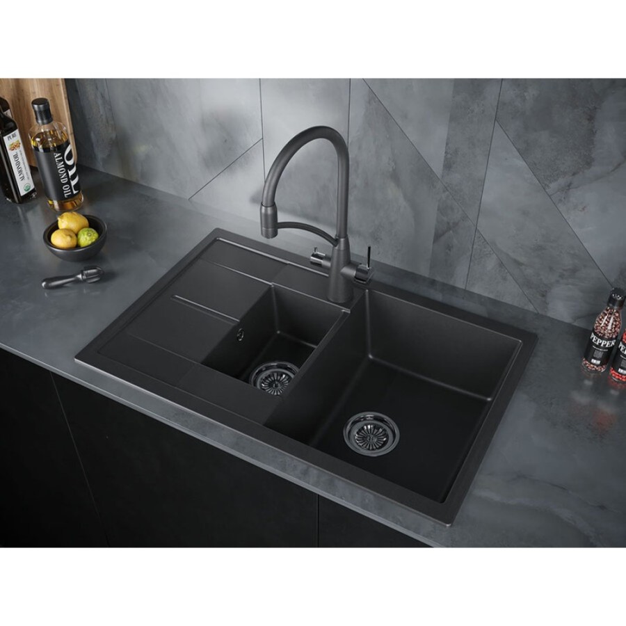 Мойка кухонная Paulmark Feste PM237850-BL, 77.5 см, кварцевая, черный