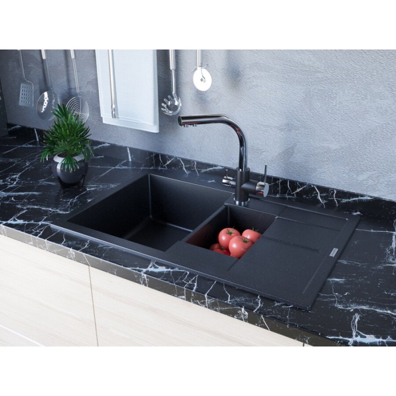 Мойка кухонная Paulmark Feste PM237850-BL, 77.5 см, кварцевая, черный
