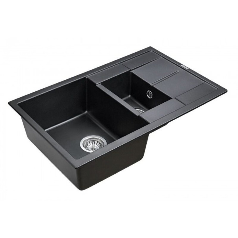 Мойка кухонная Paulmark Flugen PM237850-BLM, 77.5 см, кварцевая, черный металлик