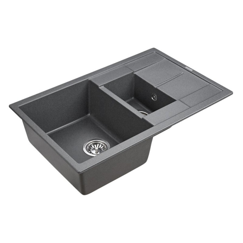 Мойка кухонная Paulmark Flugen PM237850-DG, 77.5 см, кварцевая, графит