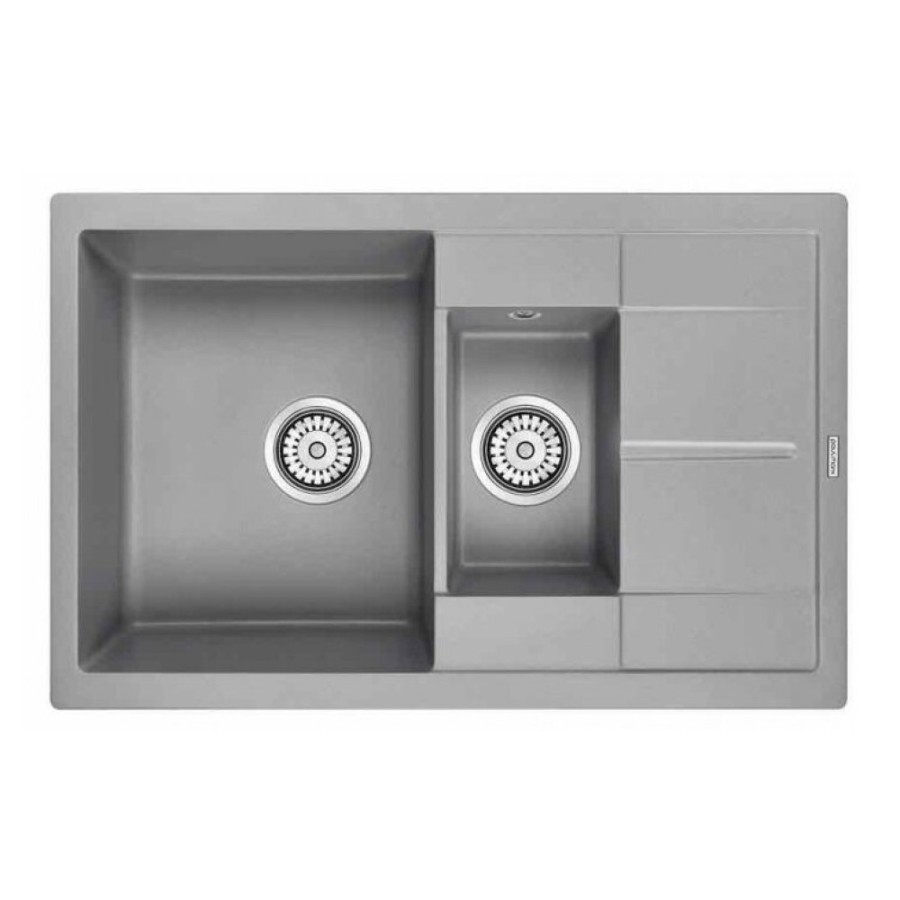 Мойка кухонная Paulmark Flugen PM237850-GRM, 77.5 см, кварцевая, серый металлик