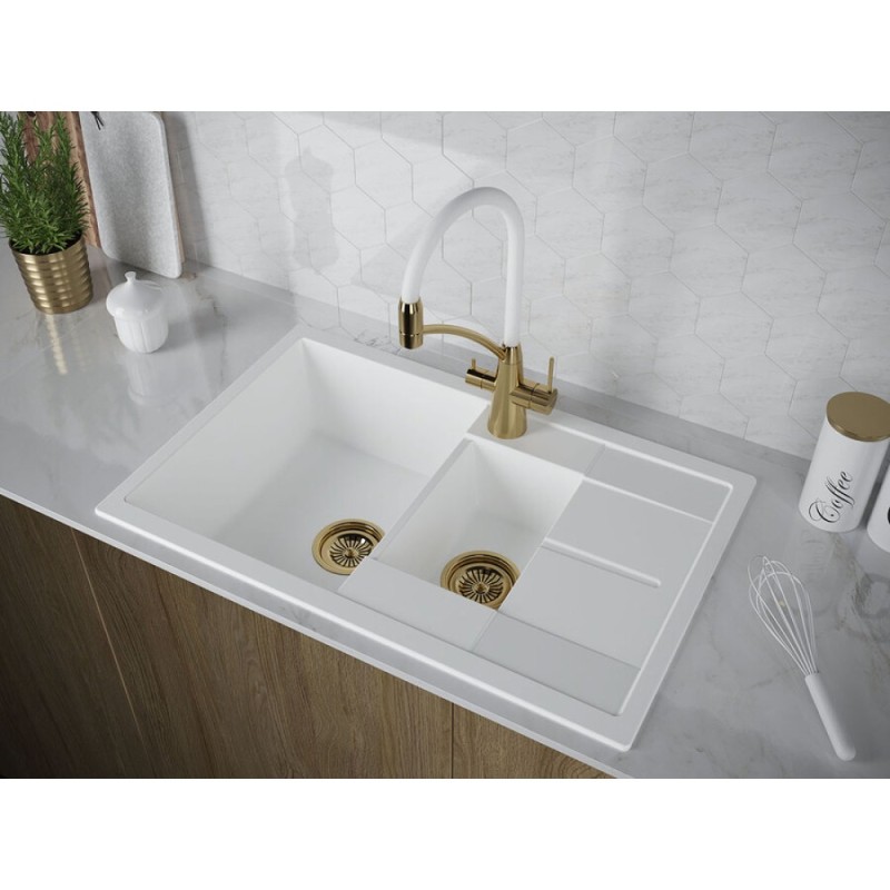 Мойка кухонная Paulmark Flugen PM237850-WH, 77.5 см, кварцевая, белый
