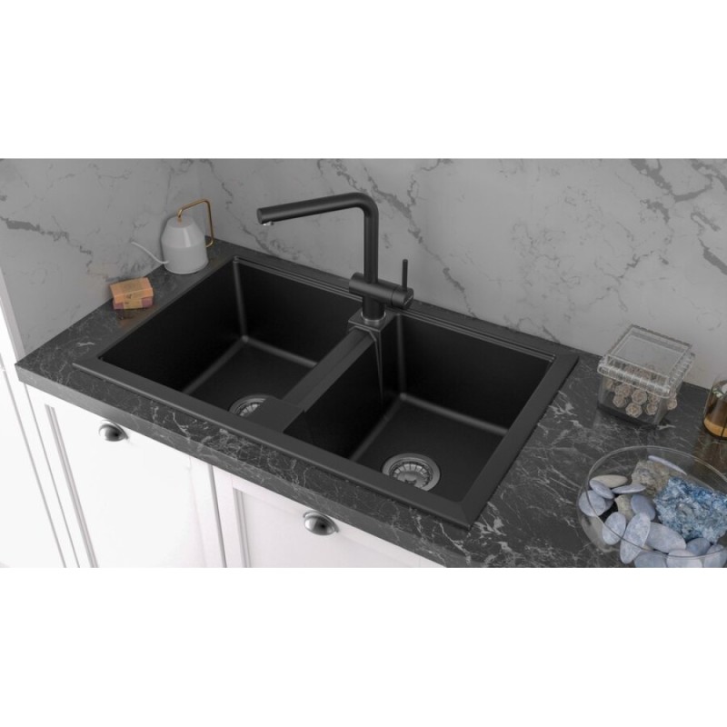 Мойка кухонная Paulmark Tandem PM238150-BL, 81 см, кварцевая, черный